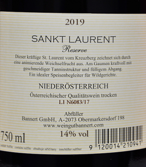 Etikett St. Laurent - Kreuzberg - Reserve 2015 Weingut Bannert - Weinviertel